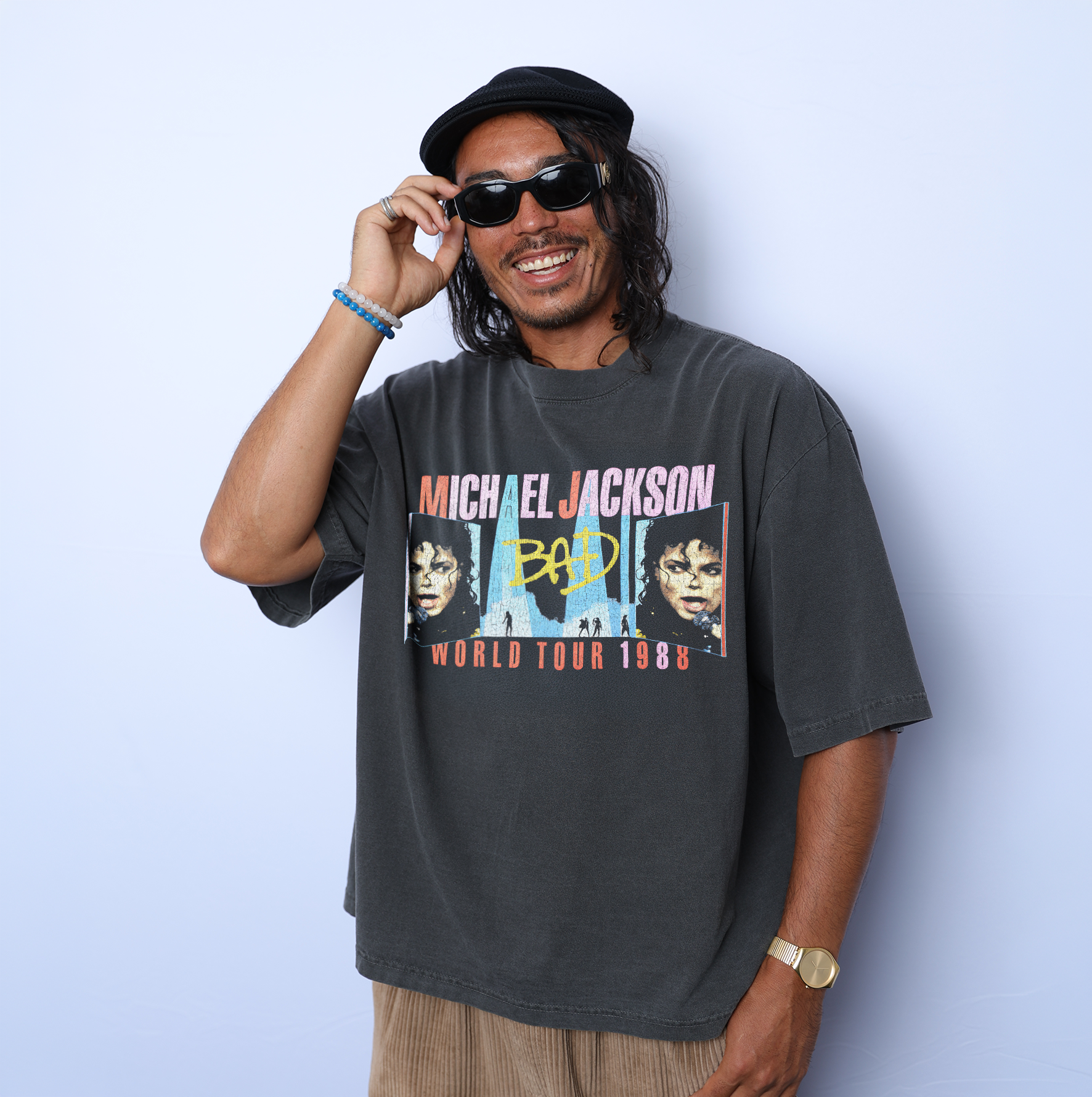 Michael Jackson 1988 Bad Tour Heavyweight Washed Black Tee – All